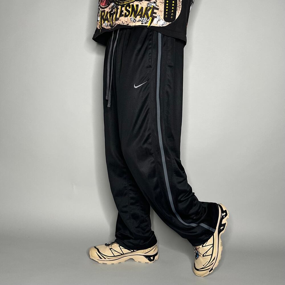 Vintage Y2K Nike Sweatpants Mens XL Baggy Wide Leg Black Grey Swoosh Polyester